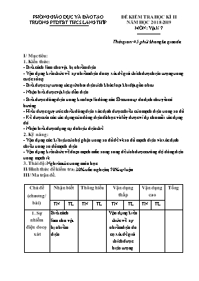 Đề kiểm tra học kỳ II môn Vật lý Lớp 7 - Năm học 2018-2019 - Trường PTDTBT THCS Lang Thíp (Có đáp án)